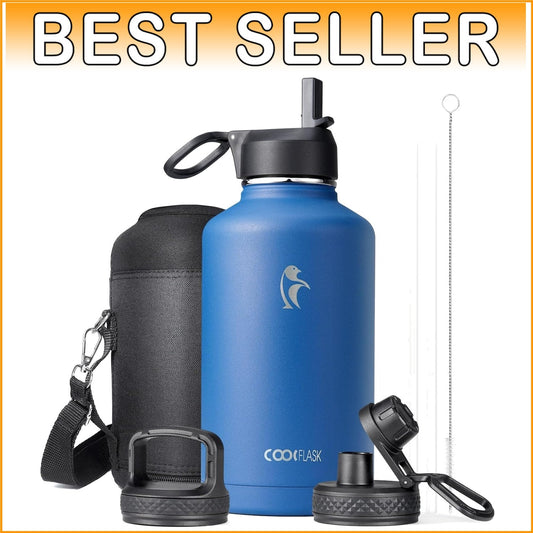 Durable 64 oz Insulated Water Bottle with Straw & Lids - Perfect for Outdoors
