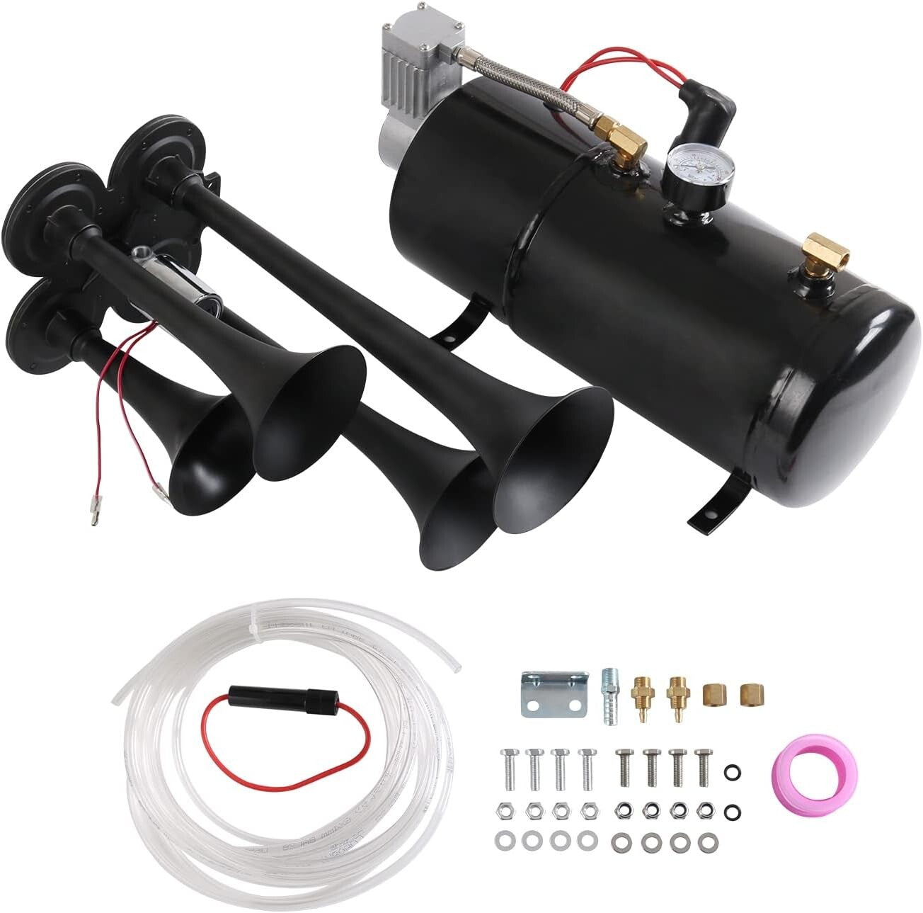 Super Loud 4 Trumpet Air Horn Kit with 150 PSI Compressor for Trucks and SUVs