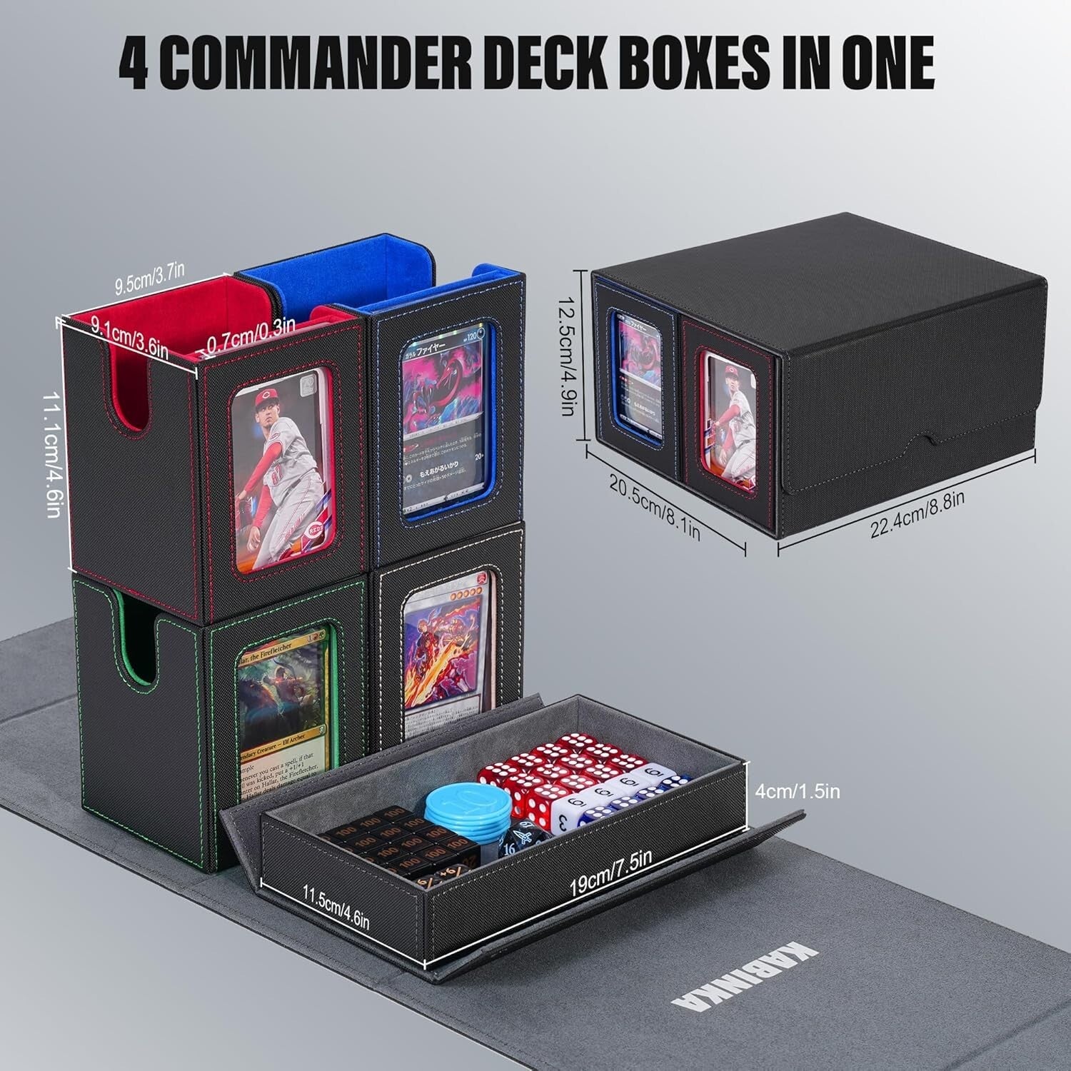 5 in 1 Colorful MTG Card Deck Box with Magnetic Holders & Removable Dice Tray