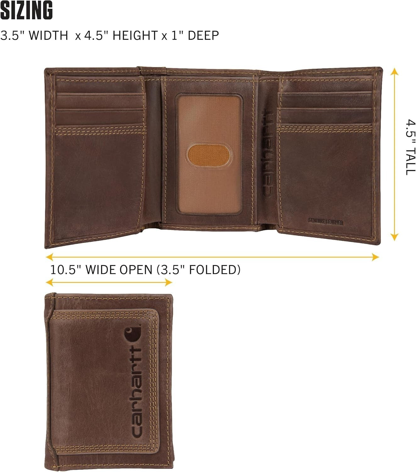 Men's Rugged Leather Trifold Wallet - Triple Stitch Design for Durability