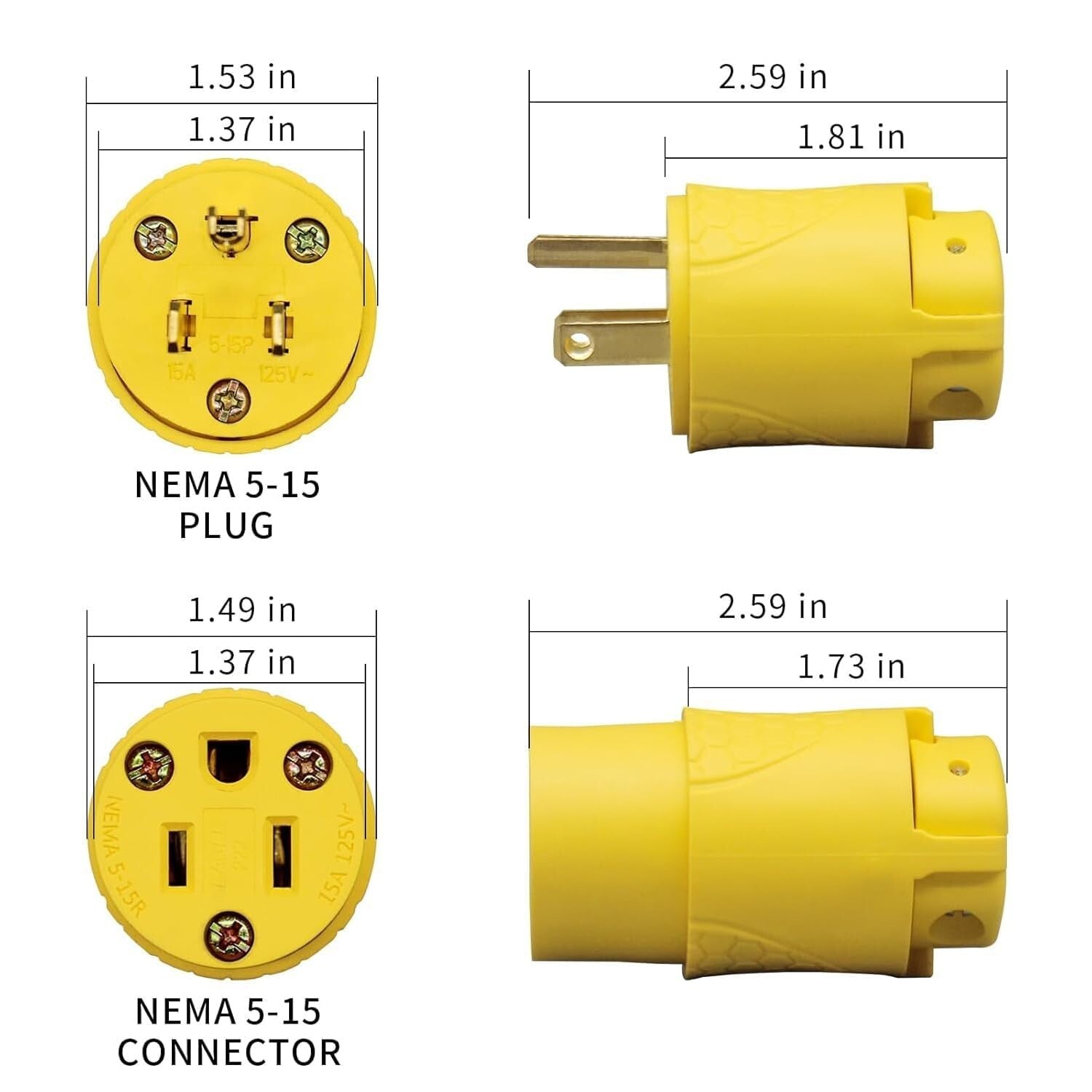 Yellow Electrical Replacement Plug Kit for Extension Cords, 15A 3-Prong Design