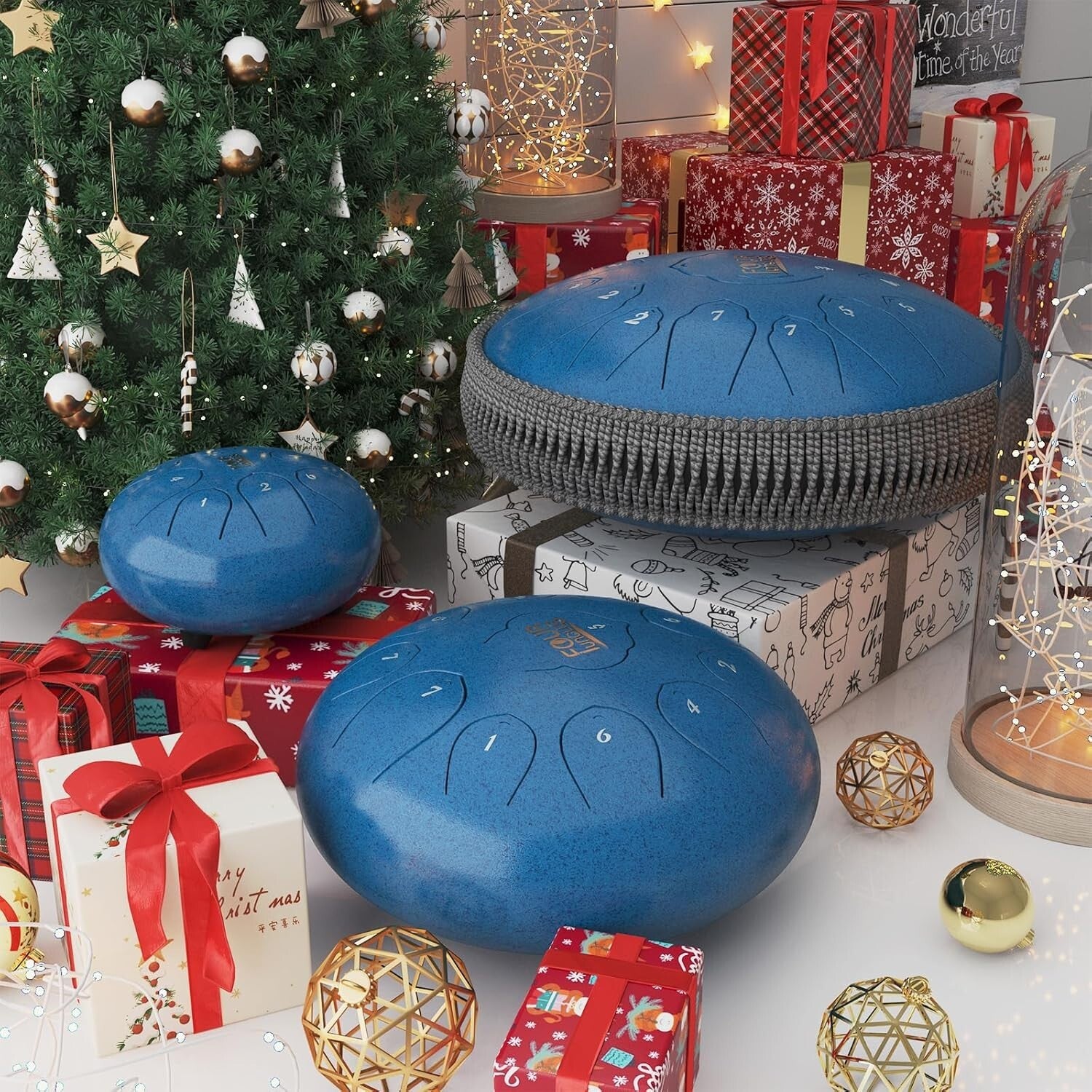 Elegant 13" Blue Steel Drum with Mallets, Bag & Music Score for Relaxation