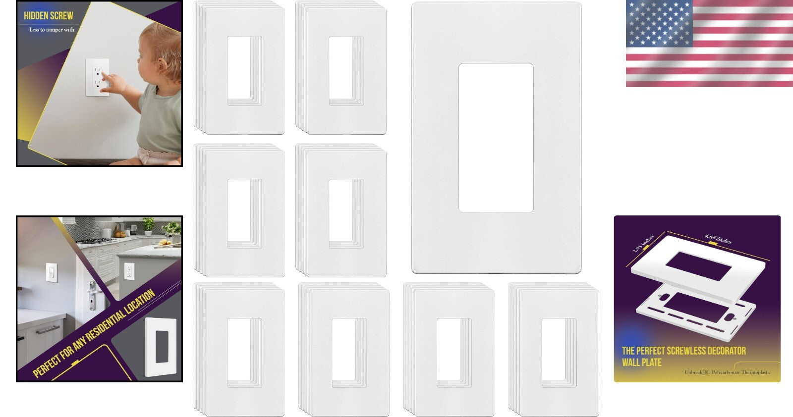 Standard Size Screwless Wall Plates - 40-Pack for Child Safety & Easy Cleaning