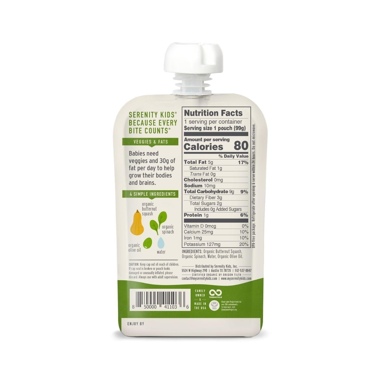 BPA-Free Organic Baby Food Pouches - 3.5 Oz Puree with Carrot, Spinach & Basil