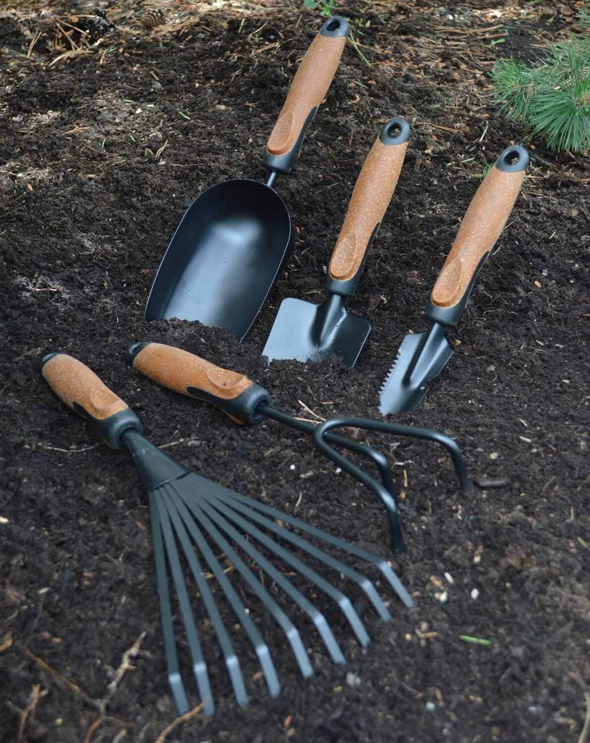 Complete 5-Piece Gardening Tool Kit: Heavy-Duty Steel with Comfort Cork Handles