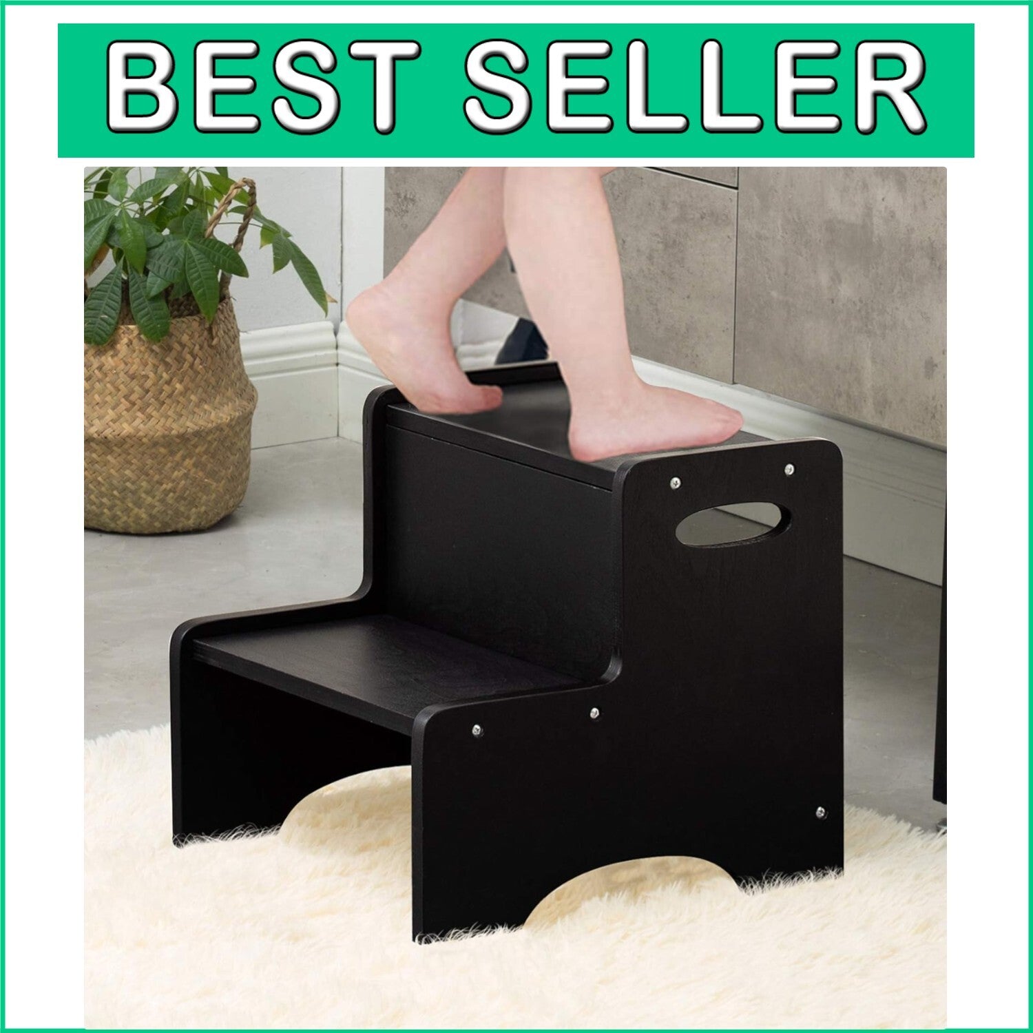 Natural Finish 2-Step Wooden Stool for Kids - Ideal for Bathrooms & Kitchens