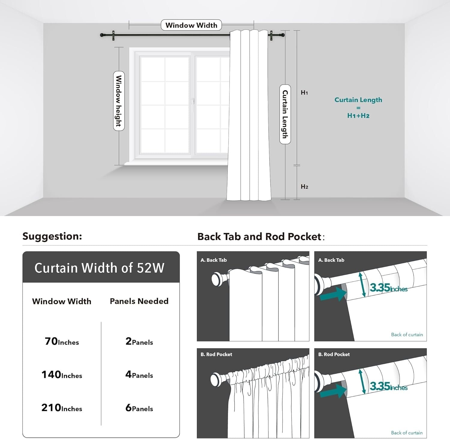 Versatile Blackout Drapes - Light Grey 52x95 Curtains with Dual Hanging Options