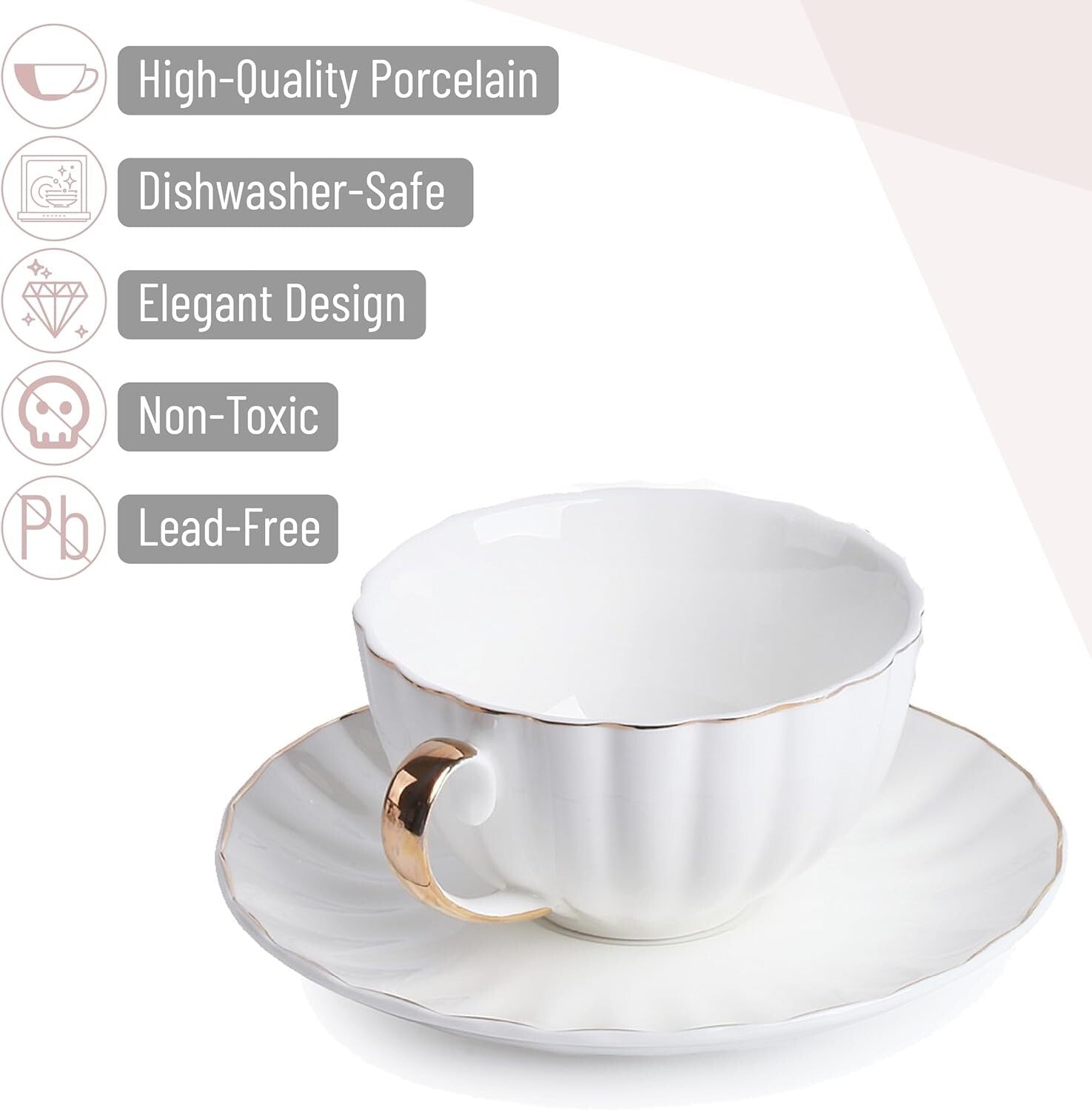Premium 12-Cup Porcelain Tea Cup Set with Gold Accent - Perfect for Tea Lovers