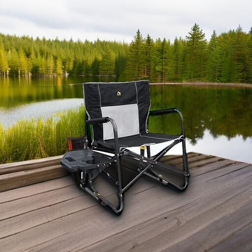 Extra-Large Folding Rocking Chair with Table & Drink Holder for Camping Comfort