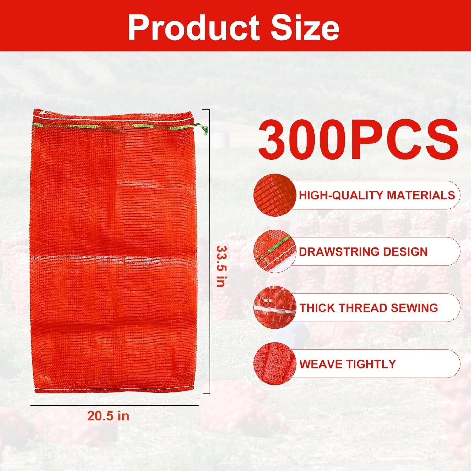 Bulk 300 Red Mesh Storage Bags – Ideal for Onions, Potatoes & Produce Freshness