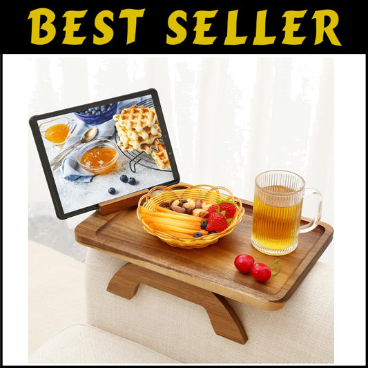 Adjustable Armrest Table with 360° Phone Holder - Modern Acacia Wood Design