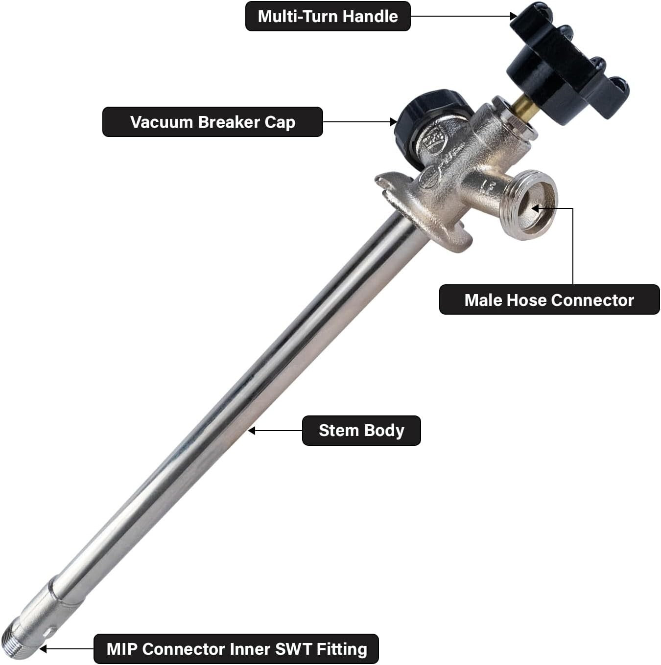 Frost-Free 10'' Chrome Plated Brass Sillcock with Vacuum Breaker - Anti-Siphon