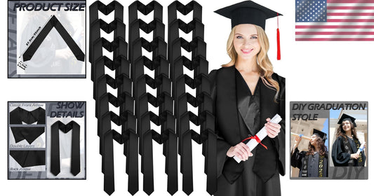 Classic 70-Inch Graduation Stoles - 24 Pack of Unisex Satin Celebration Attire