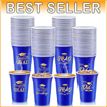 Load image into Gallery viewer, Celebrate in Style: 200 Blue and Gold Graduation Stadium Cups, 16 oz Disposable