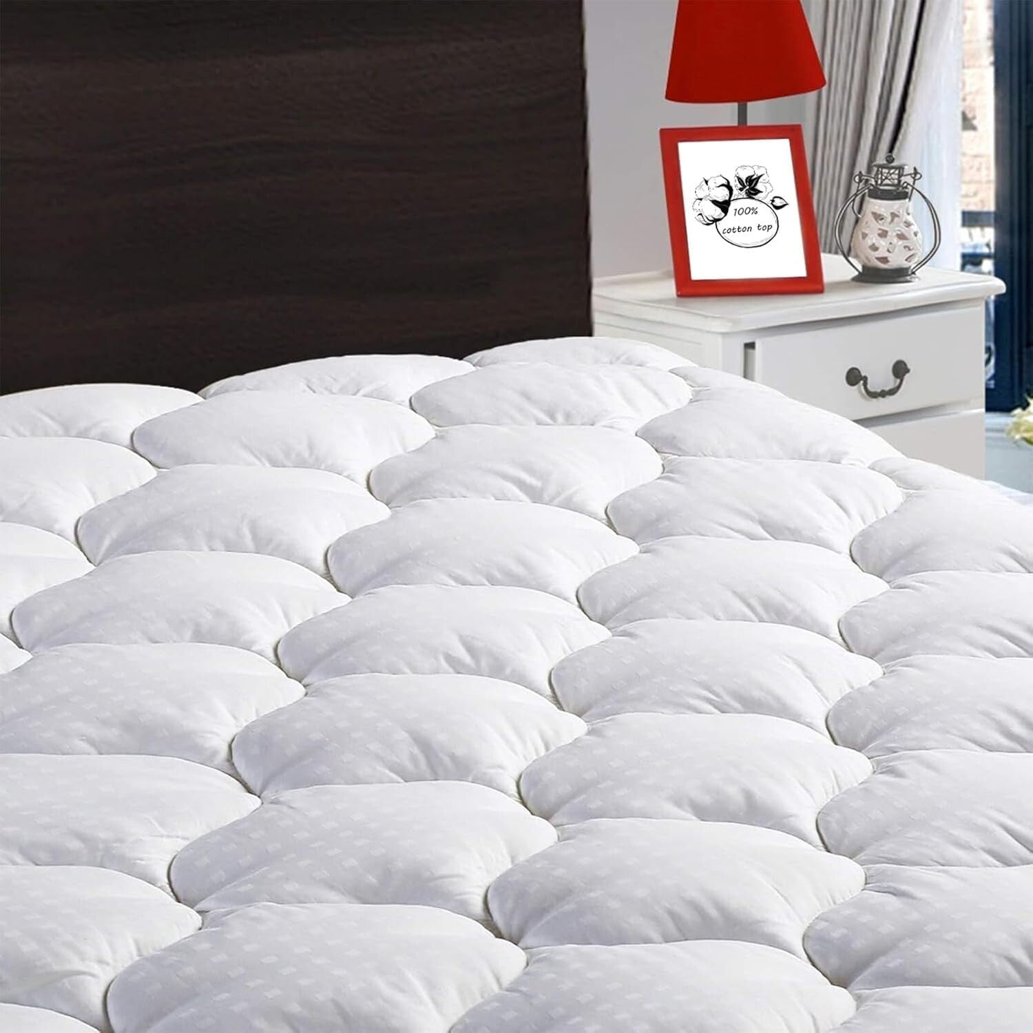 Full Mattress Protector with Deep Pocket & Soft Cooling Pillow Top - 100% Cotton