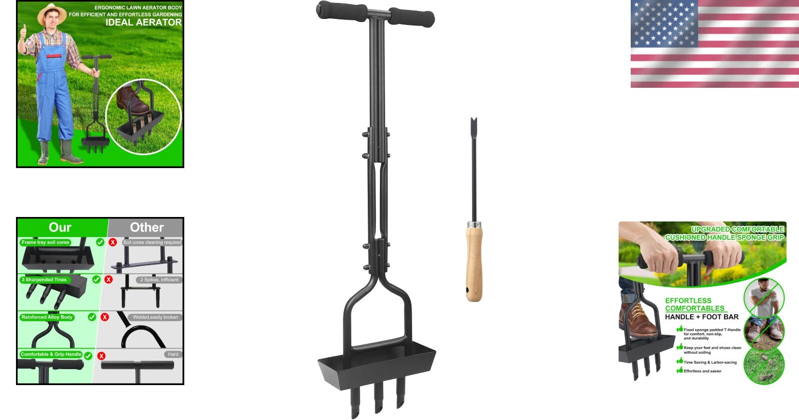 Ergonomic Lawn Aerator with Storage Tray & Cleaning Tool for Effortless Use