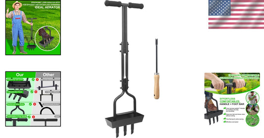 Ergonomic Lawn Aerator with Storage Tray & Cleaning Tool for Effortless Use