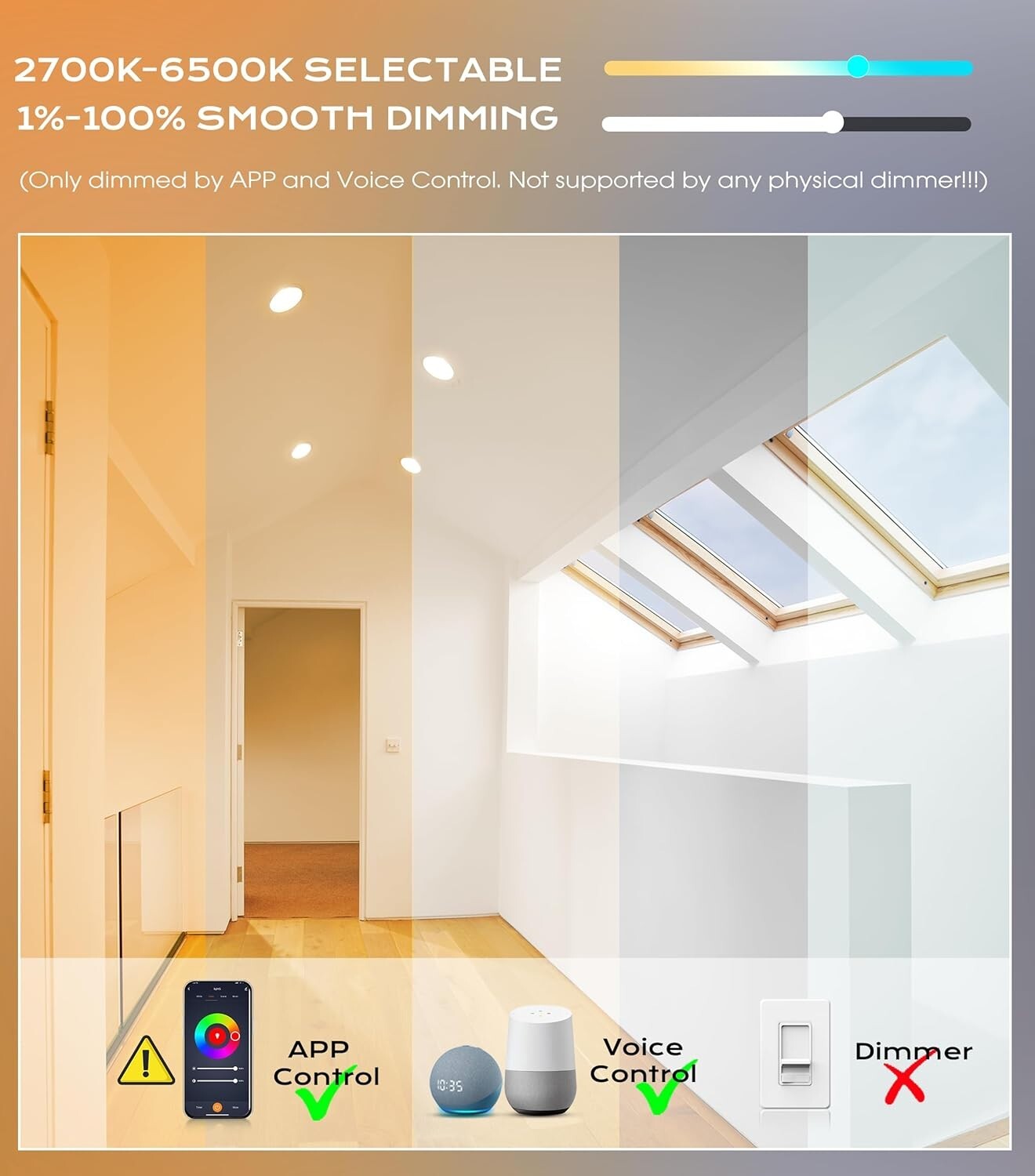 WiFi Compatible 4-Inch Recessed Smart Lights - Alexa/Google Control, Pack of 4