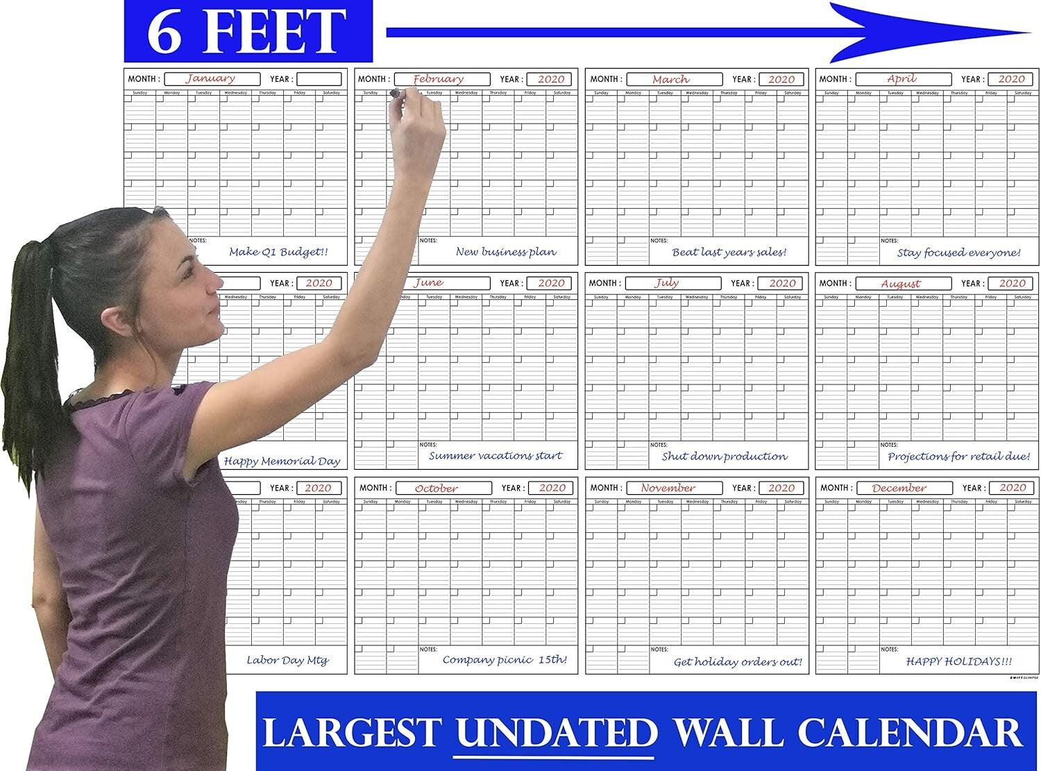Massive 48in x 72in Dry Erase Calendar - Ideal for Academic and Office Use