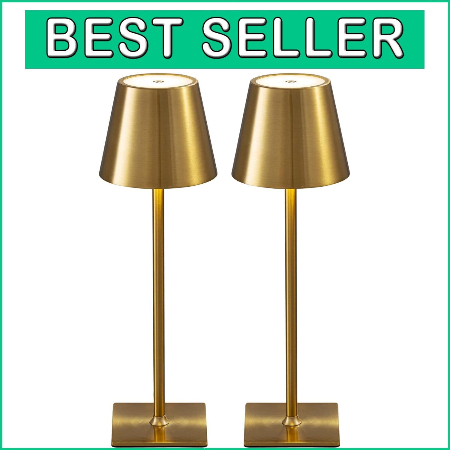 Elegant Electroplated Gold Table Lamps – 2 Pack Cordless Battery LED Lights