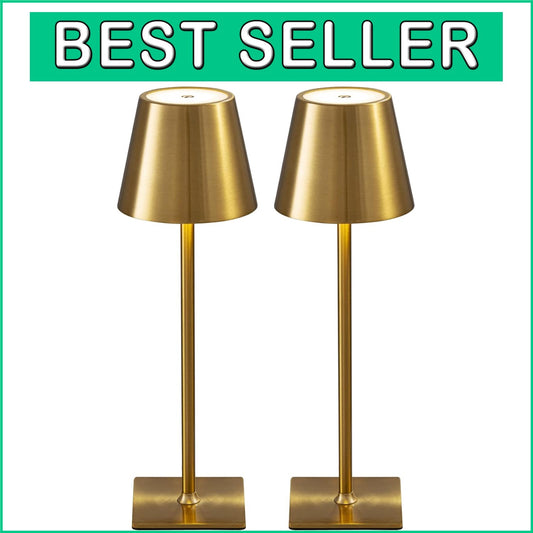 Elegant Electroplated Gold Table Lamps – 2 Pack Cordless Battery LED Lights