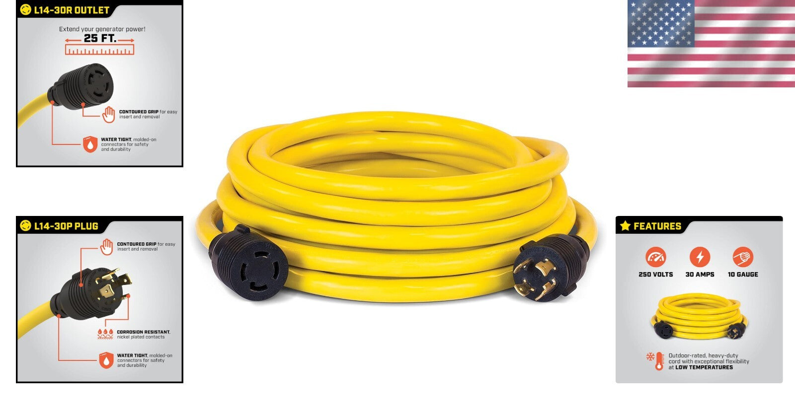 Champion 25-Foot 250-Volt Generator Power Cord - Safe Transfer Switch Connection