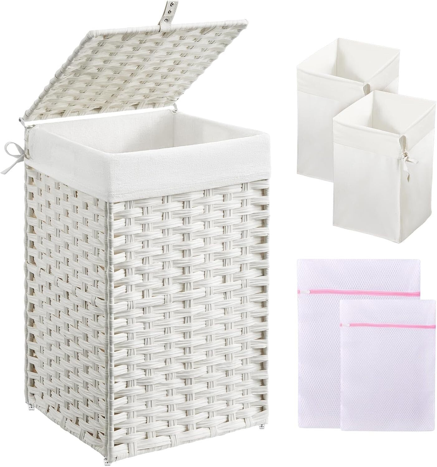 Moisture-Resistant 60L Rattan Laundry Basket with Lid & 4 Bundle Essentials