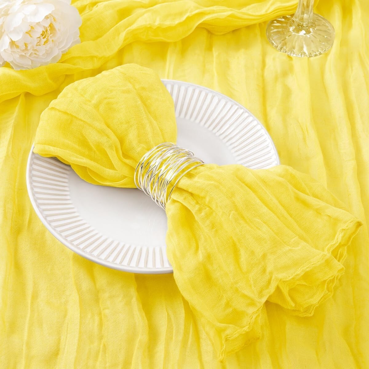Premium 50-Piece Lemon Yellow Cheesecloth Napkin Set - 21'' for Any Celebration