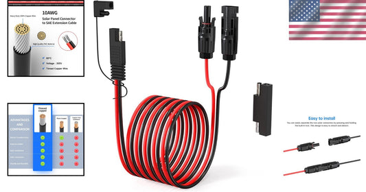 Weatherproof 10AWG Solar Panel Extension Cable with Quick Connect SAE Adapter