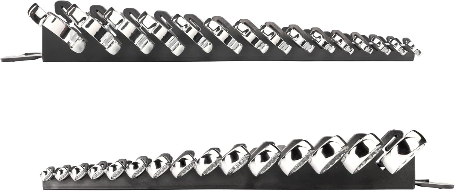 15-Piece Chrome Finish Combination Wrench Set with Holder - Tight Space Access