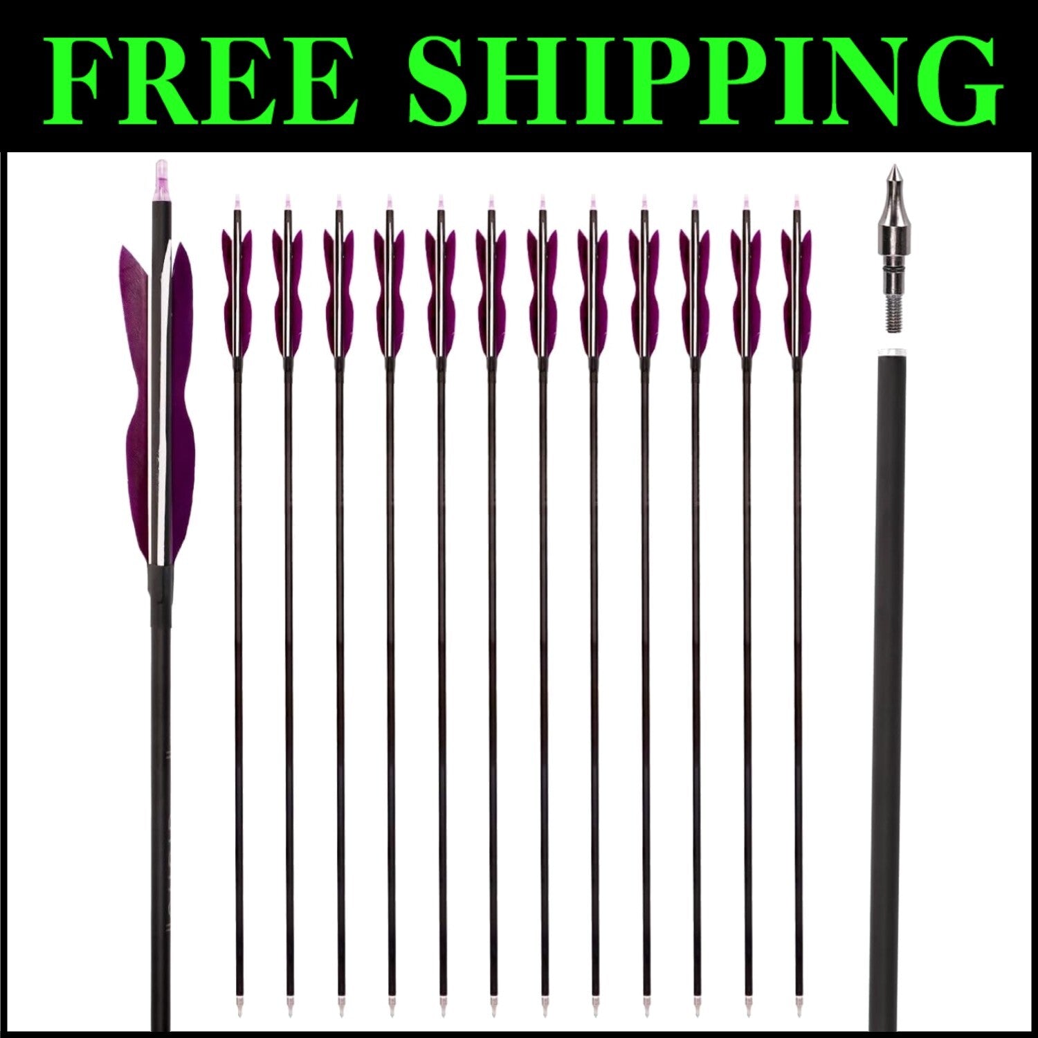 Durable 31" Carbon Arrows with 5" Turkey Feathers for Recurve & Compound Bows