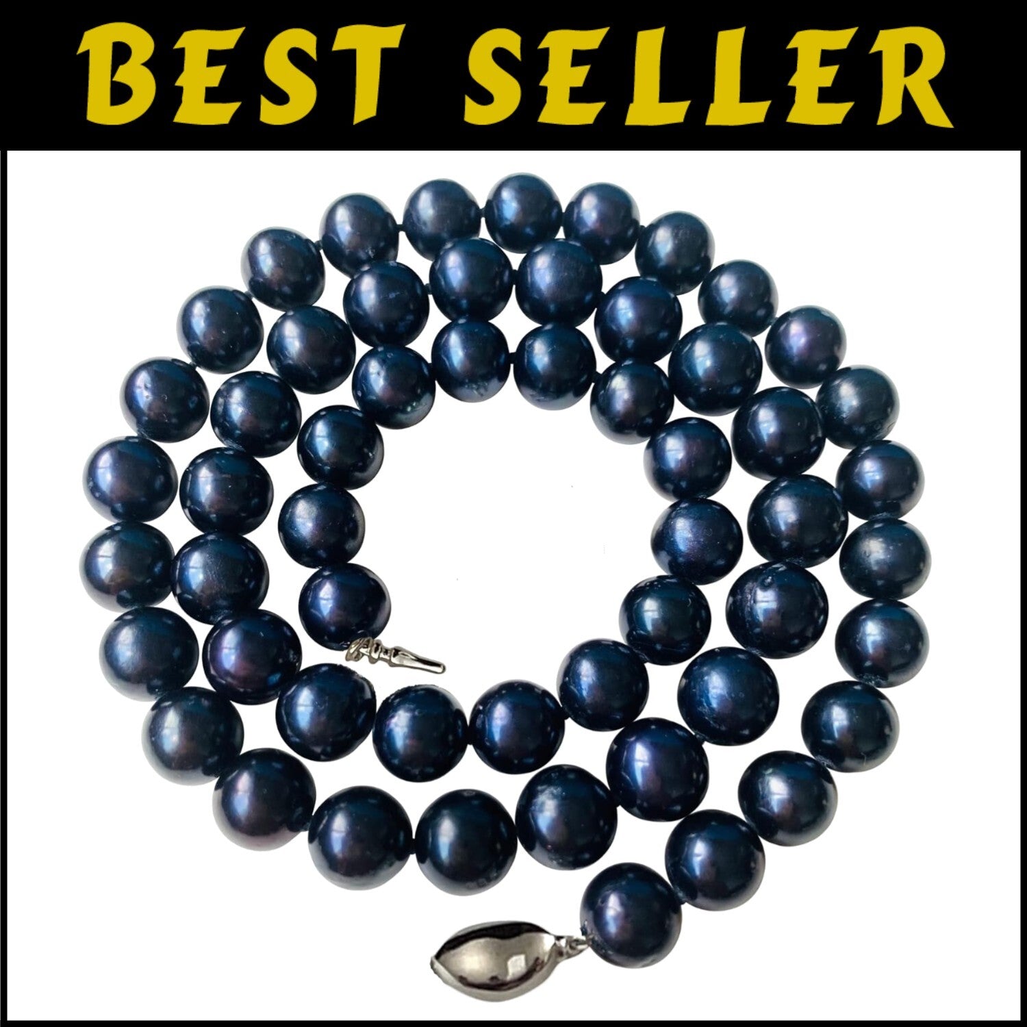 Double Knotted 16-Inch Black Pearl Choker with Sterling Silver Clasp, Gift-Ready