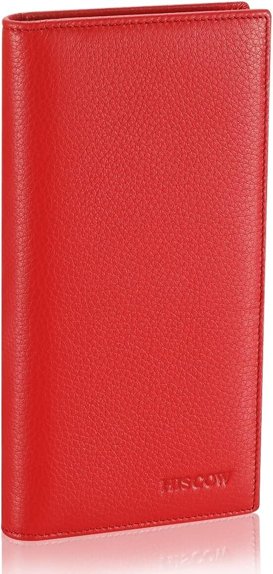 Luxury Bifold Wallet in Pebbled Red Italian Calfskin with 15 Card Slots