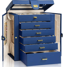 Load image into Gallery viewer, Elegant Lockable Jewelry Organizer with Large Mirror &amp; 6 Drawer Storage - Blue
