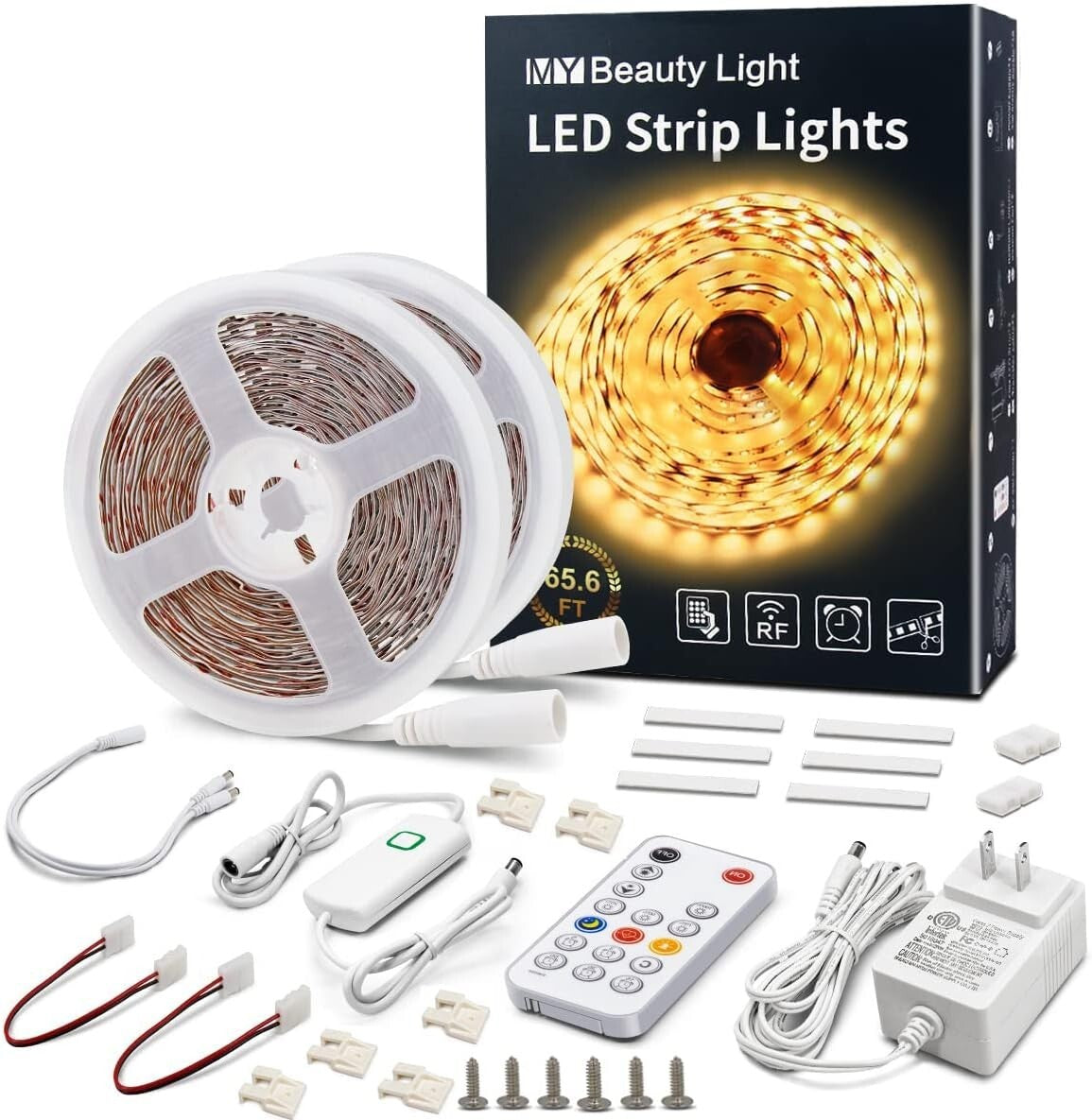65.6ft Dimmable Warm White LED Strip Lights with RF Remote - Perfect Ambiance