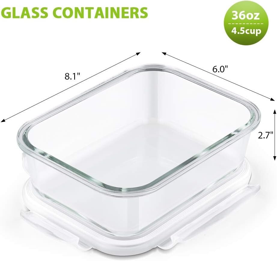 Durable 36oz Airtight Glass Containers - 5 Set | Perfect for Meal Prep & Storage