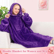 Load image into Gallery viewer, Fluffy Violet Hooded Blanket with Sleeves - Perfect for Lounging &amp; Napping