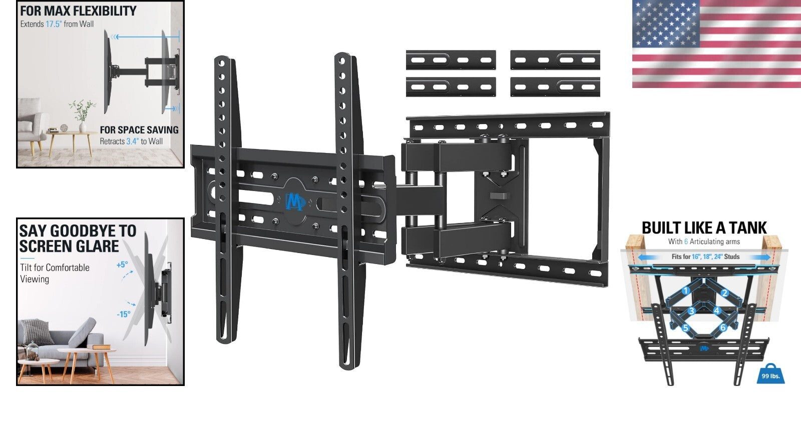 Dual Arm Full Motion TV Wall Mount for Enhanced Viewing – Fits 32-65 Inch TVs