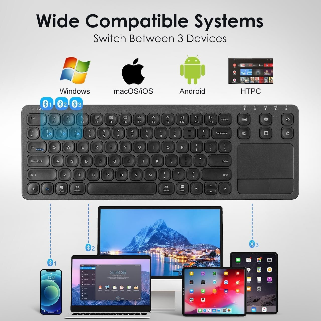 Portable Wireless Keyboard with Touchpad - Connects with Laptops, Tablets & More