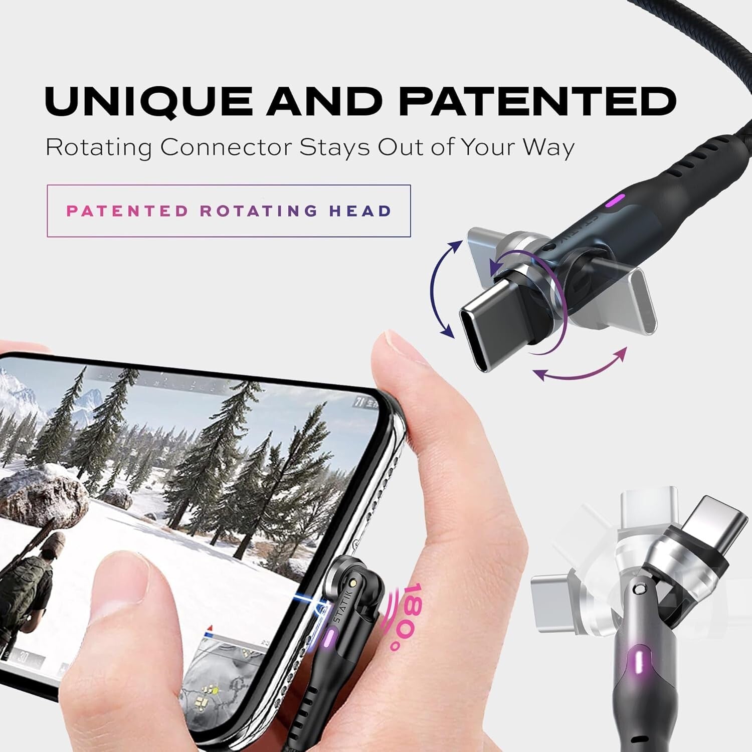 Durable Nylon Braided USB-C Charger 90° Right Angle with LED Indicator, 3-Pack