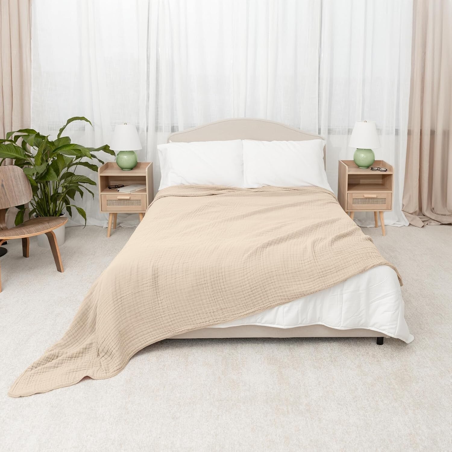 Breathable King Muslin Blanket 108" x 90" - Lightweight Comfort for Adults