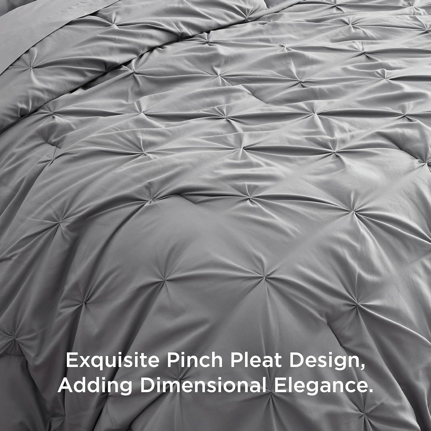 Elegant King Size Comforter Set - 7 Piece Pintuck Grey Bedding Essentials