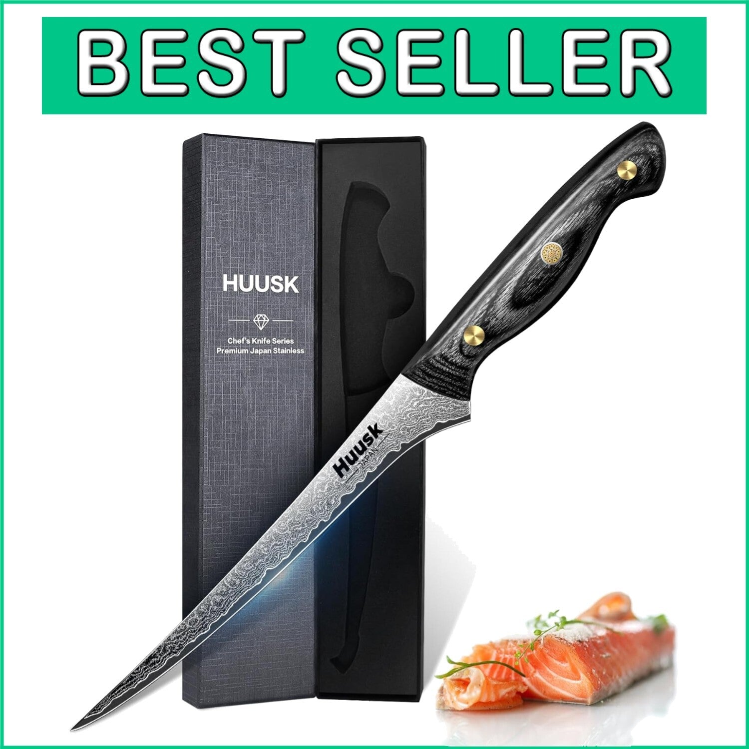Exquisite Damascus Fish Fillet Knife - 7 Inch Full Tang with Ergonomic Grip