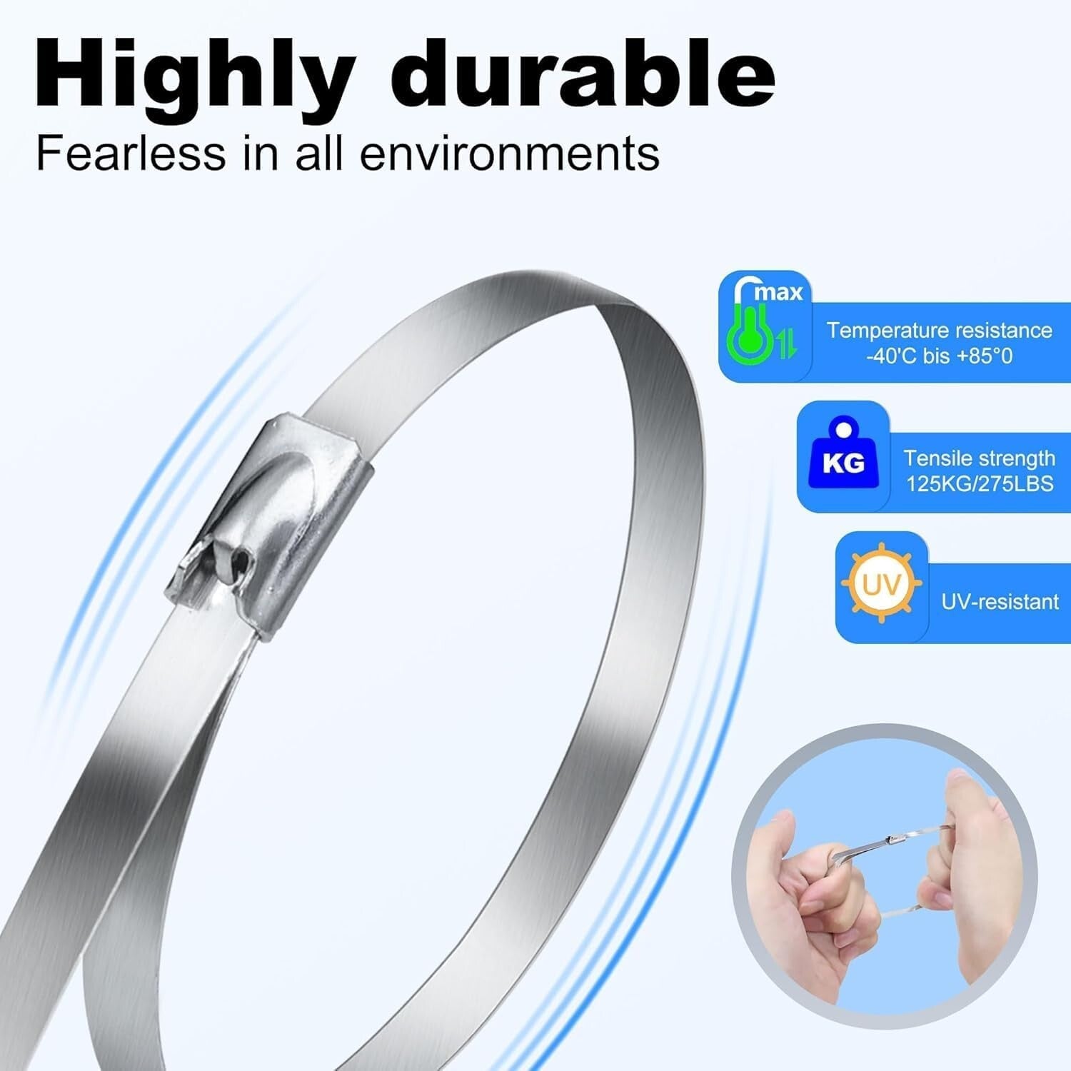 Durable 1000 pcs Self-Locking Metal Zip Ties, 11.8 Inches for Versatile Bundling