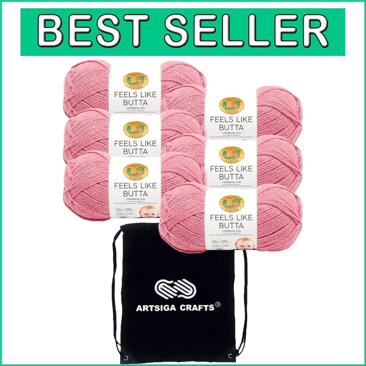 6 Skeins Ultra-Soft Dusty Pink Yarn - Easy Crafting with Project Drawstring Bag