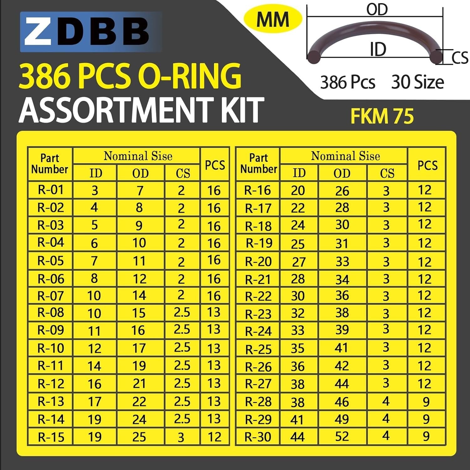 Essential 386 PCS Fluorocarbon O Ring Kit – 30 Sizes with Precision Tools