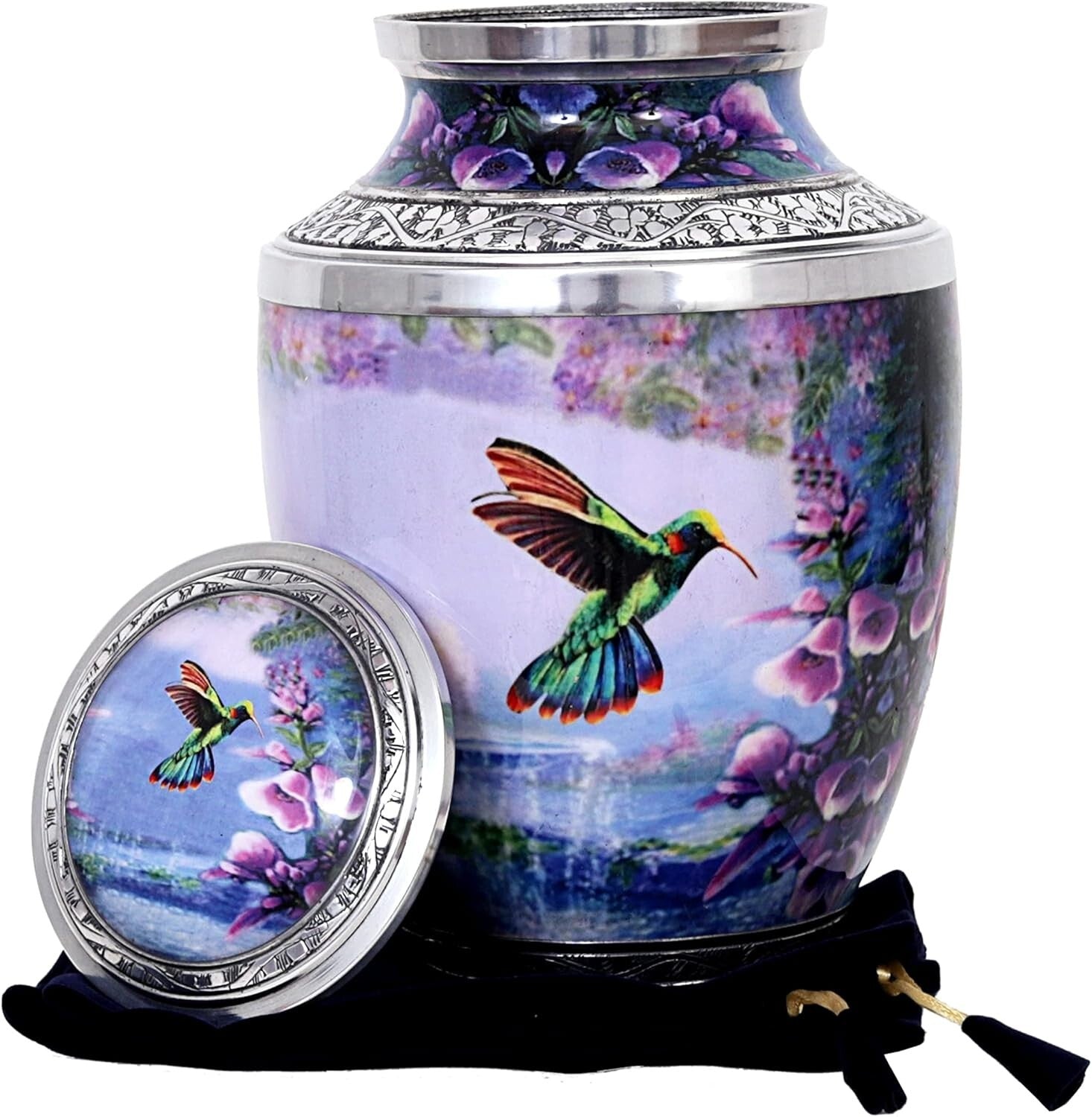 Polished Aluminium Hummingbird Urn for Ashes - 200 lbs Capacity, Hinged Design