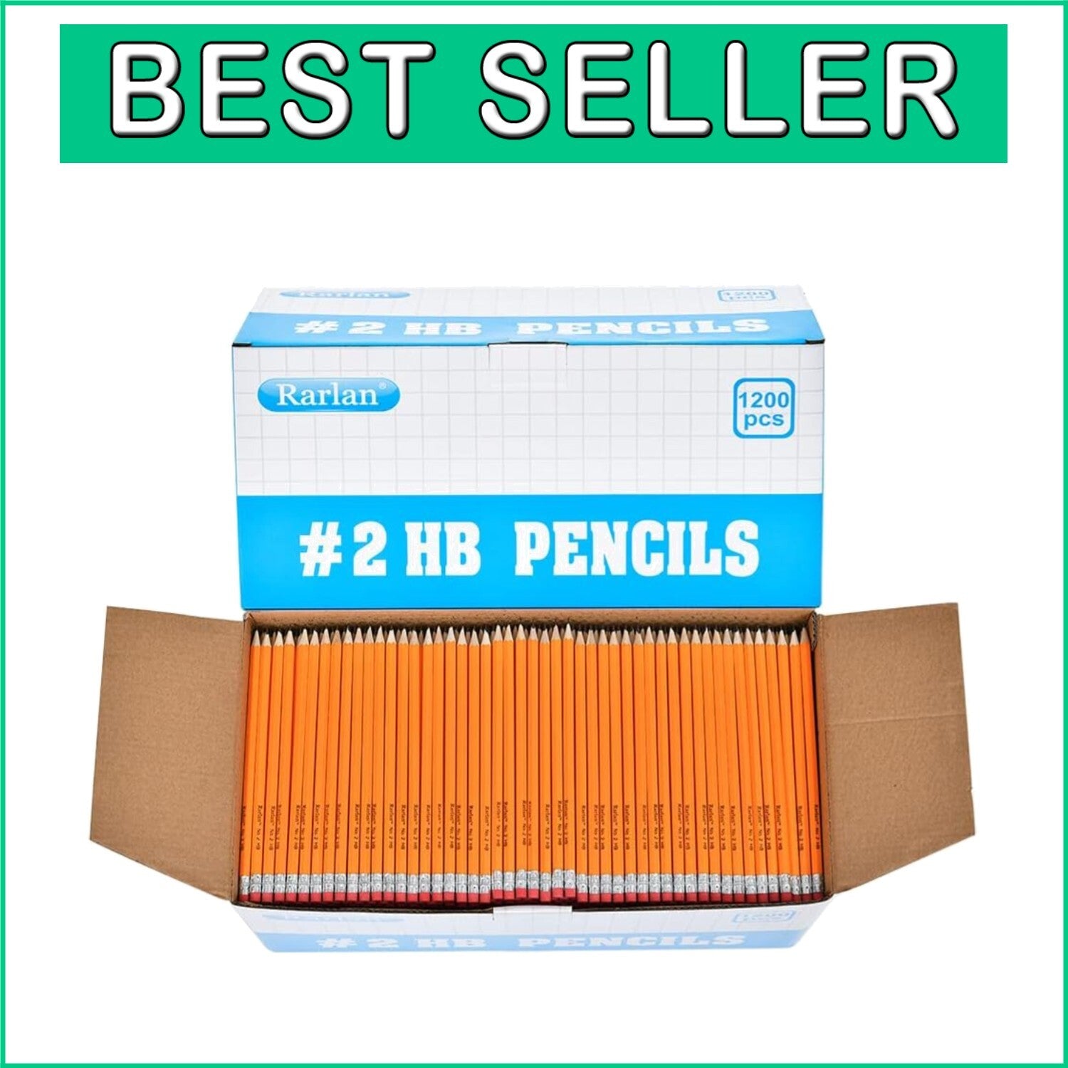 Durable HB Pencils in Bulk - 1200 Wooden Chisel Point Pencils with Storage Box
