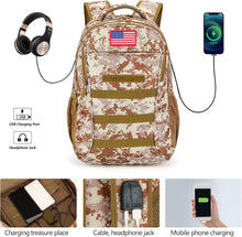 Load image into Gallery viewer, Lightweight Camo Backpack with MOLLE System and USB Charging - Perfect for Teens
