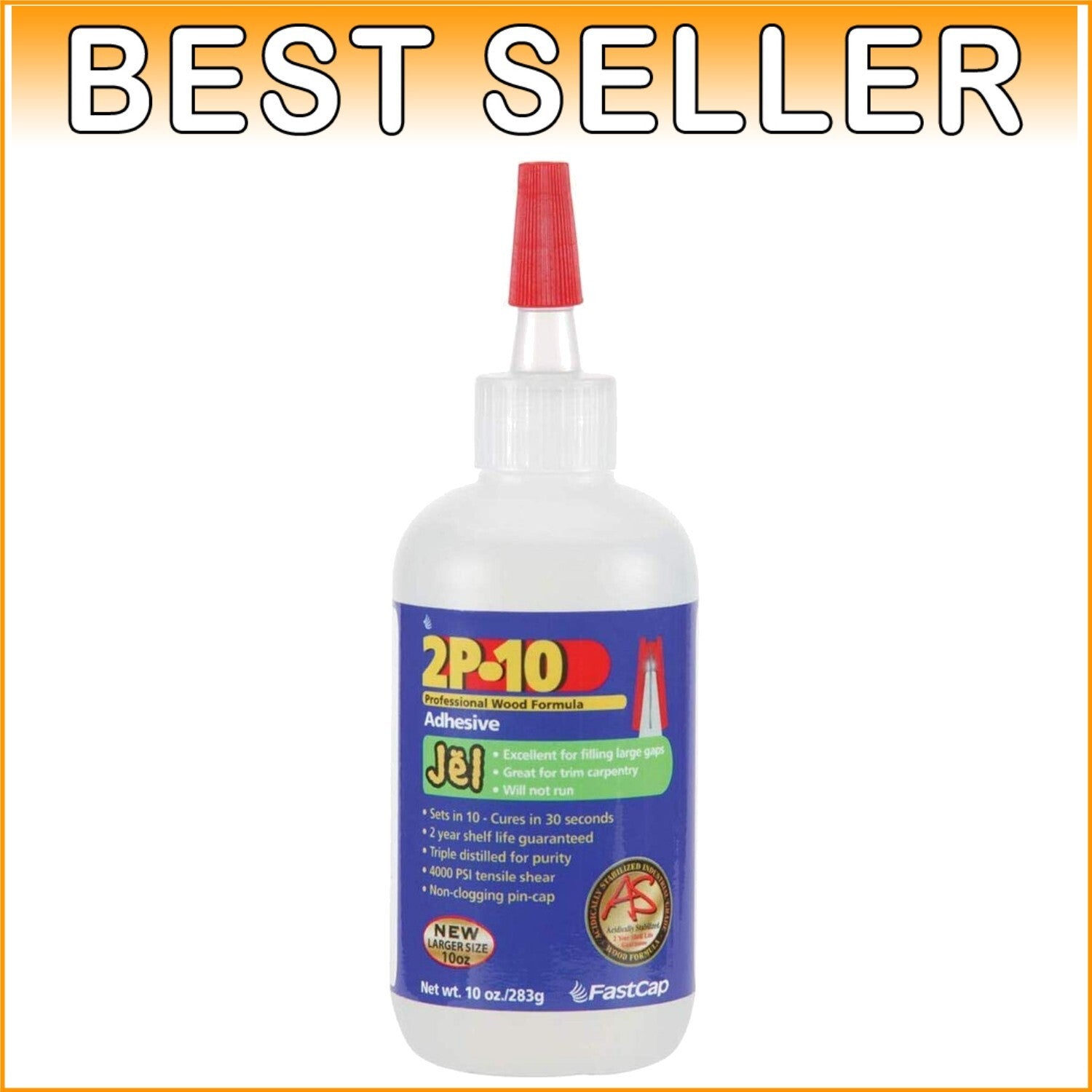 2P-10 Jel Wood Glue - Fast-Drying Clear Finish, Ideal for All Projects - 10 oz.